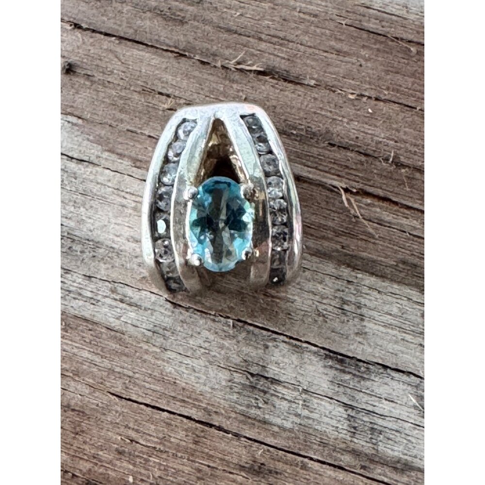 Sterling Silver Charm Bead With Blue Topaz & Clear Stones For European Bracelets